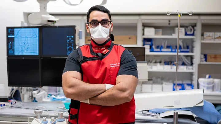 Dr. Robert Fahed, Interventional Neuroradiologist, in his lab