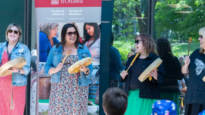 The Ontario Native Women’s Association sings and drums at the University of Ottawa’s Indigenous Garden to celebrate the summer solstice and National Indigenous Peoples Day.