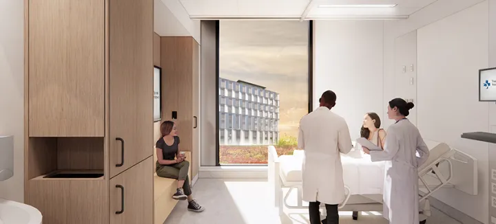<strong>Une chambre individuelle, une lumière naturelle du plancher au plafond et de l’espace pour la famille : bienvenue dans la chambre de l’avenir à L’Hôpital d’Ottawa</strong>