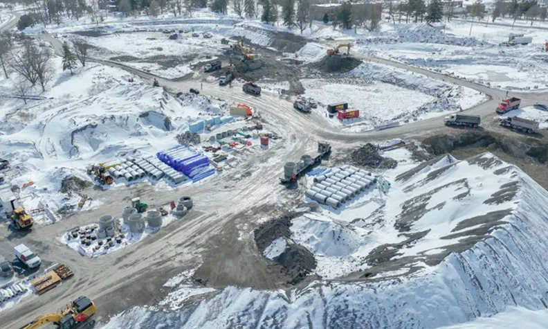 An aerial view of the new campus site showing a portion of the area where the hospital will be located, 