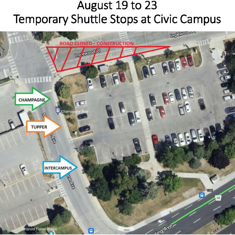 Temporary shuttle stops at Civic Campus